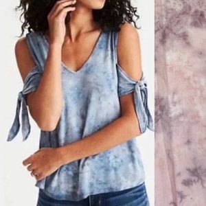 American Eagle | Soft & Sexy Pink & Purple Tie Dye Cold Shoulder Tie Sleeve Top